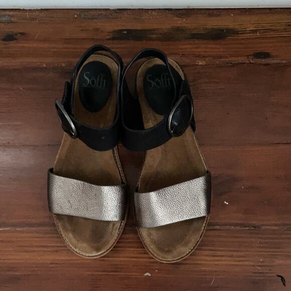 Sofft Bali leather ankle strap metallic flat comfort sandals sz 7 - Picture 5 of 6